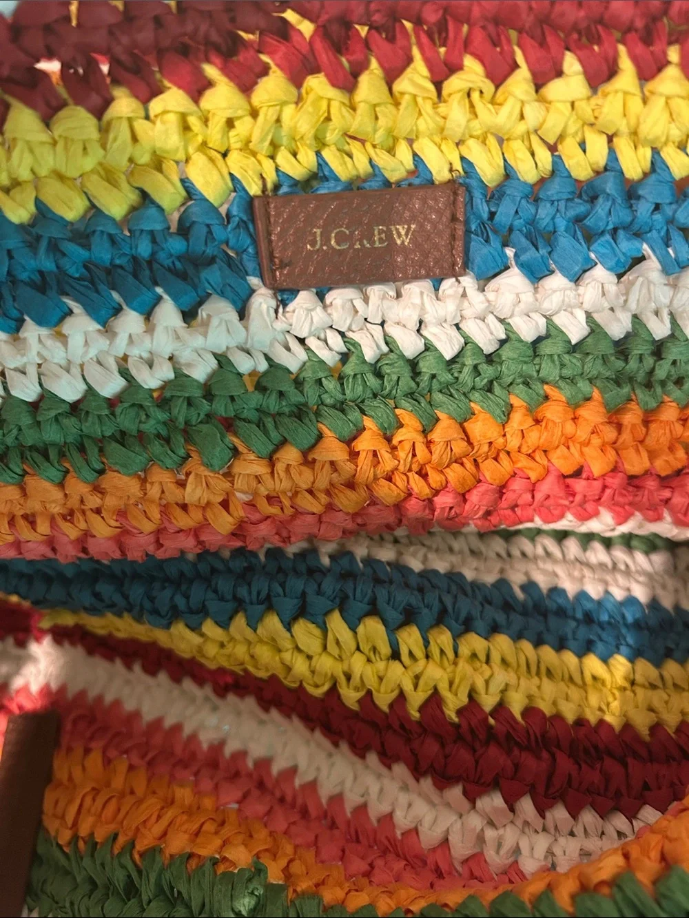 J. Crew Multicolor Striped Crochet Tote Bag with Brown Handles - Picture 7 of 10